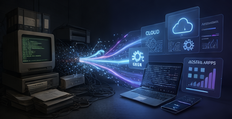 Digital transformation — legacy systems migrating to modern cloud and mobile applications